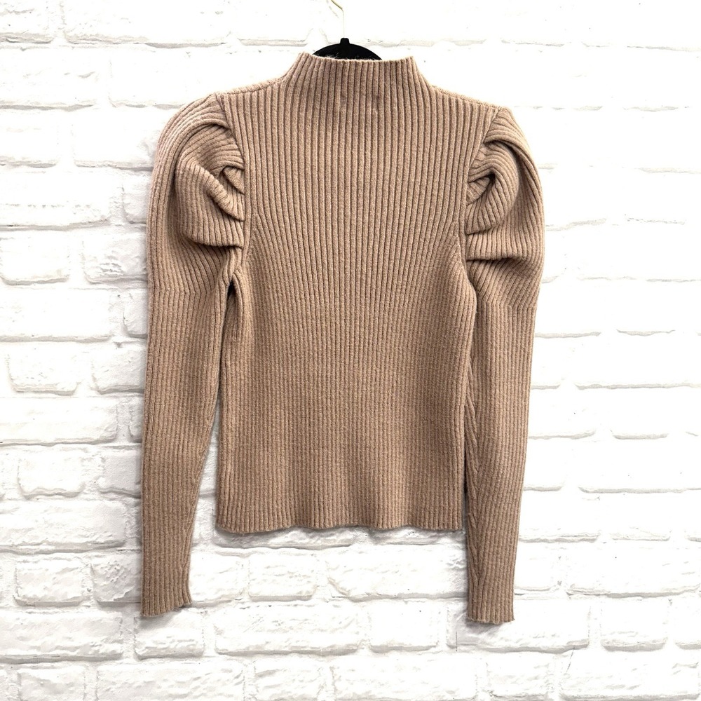 Bluivy Women's S Puff Sleeve Sweater Mock Neck Ribbed‎ Knit Mocha Feminine Top
